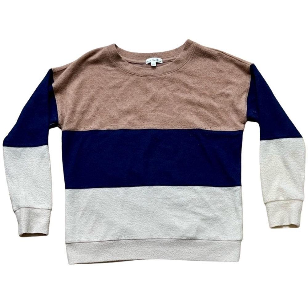 Nine Britton Colorblock Pullover Sweater Small Brown Navy Cream